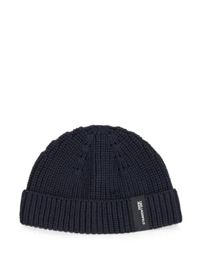 Karl Lagerfeld Jeans Docker Cotton Beanie In Blue