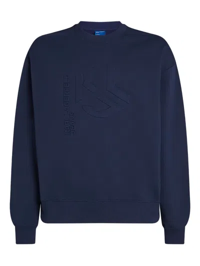 Karl Lagerfeld Jeans Embossed-logo Sweatshirt In Blue