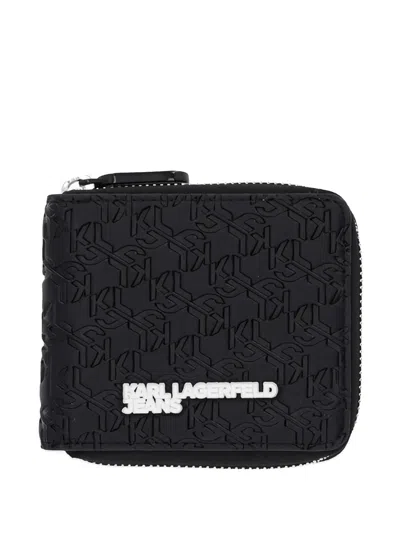 Karl Lagerfeld Jeans Embossed Zip Wallet In Black