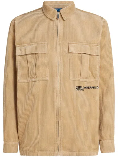 Karl Lagerfeld Jeans Embroidered Corduroy Overshirt In Neutrals