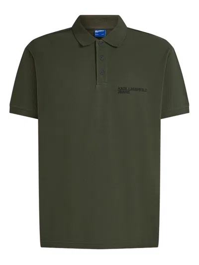 Karl Lagerfeld Jeans Embroidered-logo Polo Shirt In Neutral