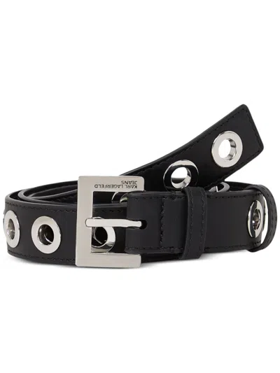 Karl Lagerfeld Jeans Eyelet-detail Belt In Black