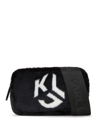 Karl Lagerfeld Jeans Faux-fur Cross Body Bag In 黑色