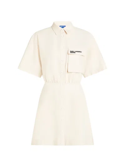 Karl Lagerfeld Jeans Flap-pocket Mini Dress In Neutral