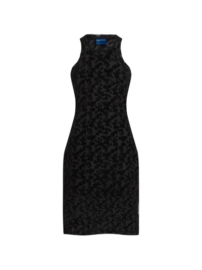 Karl Lagerfeld Jeans Flocked Floral-print Mini Dress In Black