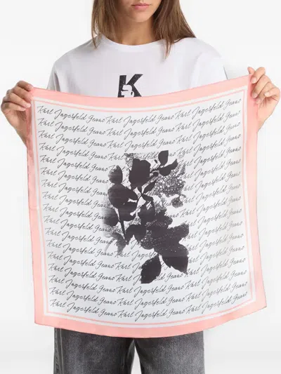 Karl Lagerfeld Jeans Floral-print Logo-script Scarf In White