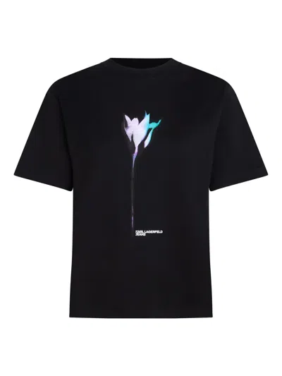 Karl Lagerfeld Jeans Flower-print T-shirt In Black