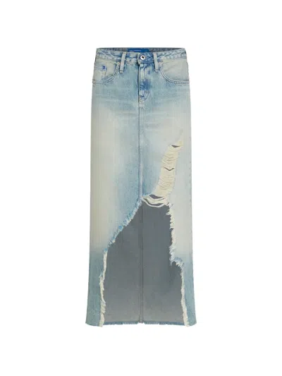 Karl Lagerfeld Jeans Frayed Denim Maxi Skirt In Blue