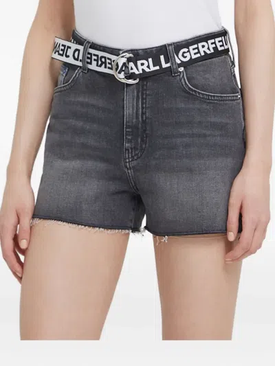 Karl Lagerfeld Jeans Frayed Denim Shorts In Black