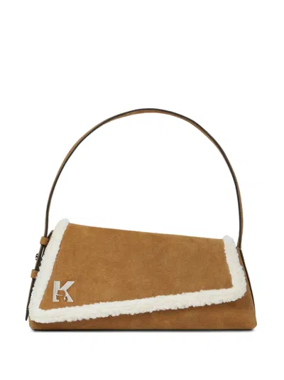 Karl Lagerfeld Jeans Geo Suede Flap Shoulder Bag In Brown