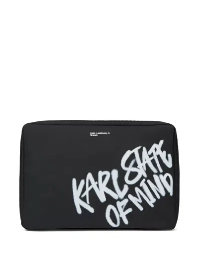 Karl Lagerfeld Jeans Graffiti-print Logo-plaque Laptop Case In Black