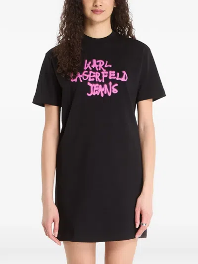 Karl Lagerfeld Jeans Graffiti-print Mini Dress In Black