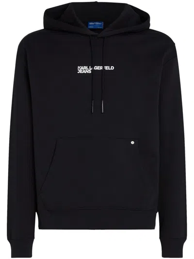 Karl Lagerfeld Jeans Graphic-print Drawstring Hoodie In Black