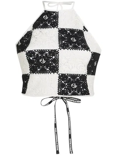 Karl Lagerfeld Jeans Halterneck Crochet Top In White