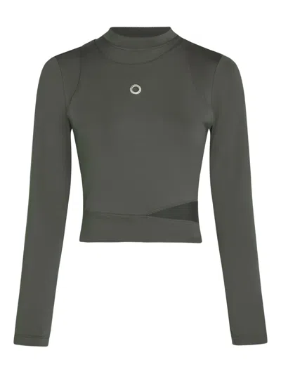 Karl Lagerfeld Jeans High-neck Cut-out Top In Green