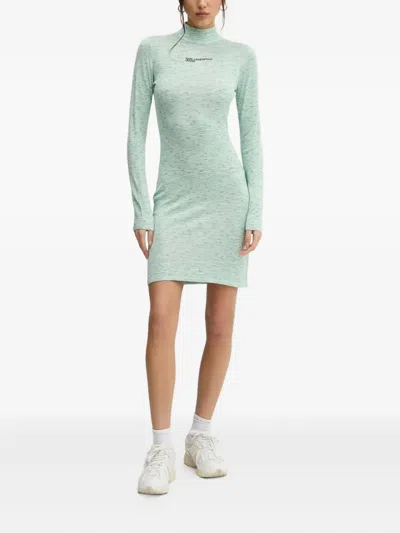 Karl Lagerfeld Jeans High-neck Logo Mini Dress In Green