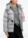 Karl Lagerfeld Jeans Hooded Belted Puffer Jacket In Gray
