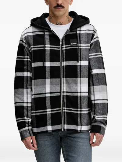 Karl Lagerfeld Jeans Hooded Check Jacket In Black
