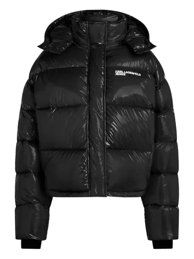 Karl Lagerfeld Jeans Hooded Puffer Jacket In Black
