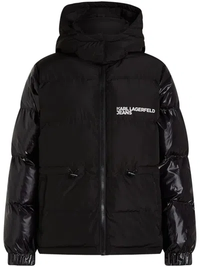 Karl Lagerfeld Jeans Hooded Puffer Jacket In Black