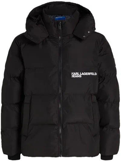 Karl Lagerfeld Jeans Hooded Puffer Jacket In Black