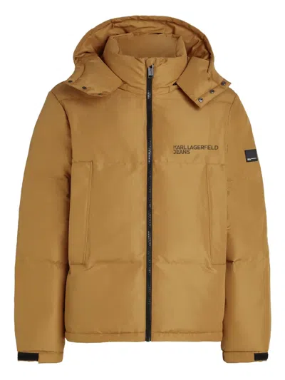 Karl Lagerfeld Jeans Hooded Puffer Jacket In Neutral