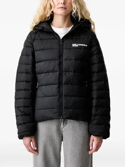 Karl Lagerfeld Jeans Hooded Quilted Jacket In Black