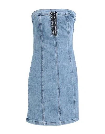 Karl Lagerfeld Jeans Klj Bodycon Tied Denim Dress Woman Mini Dress Blue Size Xl Organic Cotton, Elas