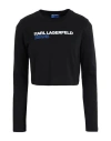 Karl Lagerfeld Jeans Klj Cropped Lslv Logo Tee Woman T-shirt Black Size Xs Organic Cotton In Black