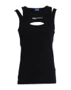 Karl Lagerfeld Jeans Klj Layered Ribbed Tanktop Woman Top Black Size Xl Organic Cotton, Elastane