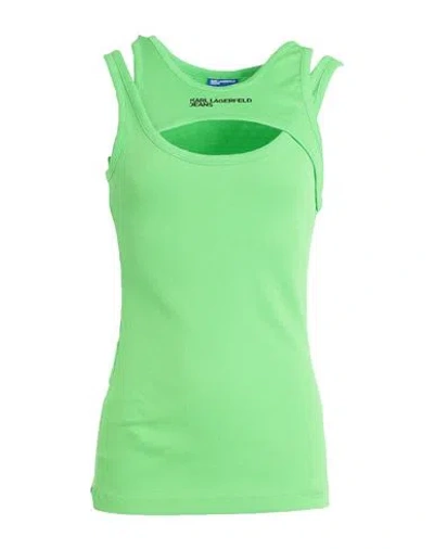 Karl Lagerfeld Jeans Klj Layered Ribbed Tanktop Woman Top Lime Green Size Xs Organic Cotton, Elastan
