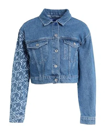 Karl Lagerfeld Jeans Klj Monogram Boxy Denim Jacket Woman Denim Outerwear Blue Size L Organic Cotton
