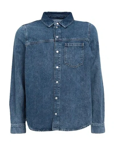 Karl Lagerfeld Jeans Klj Regular Denim Shirt Man Denim Shirt Blue Size M Organic Cotton
