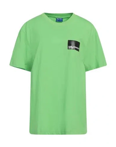 Karl Lagerfeld Jeans Klj Regular Sslv Logo Tee Woman T-shirt Lime Green Size L Organic Cotton