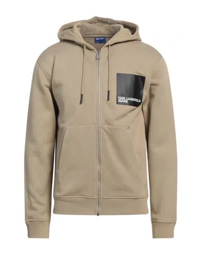 Karl Lagerfeld Jeans Klj Regular Zip Up Hoodie Man Sweatshirt Beige Size M Organic Cotton, Recycled
