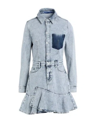 Karl Lagerfeld Jeans Klj Ruffled Hem Denim Dress Woman Mini Dress Black Size L Organic Cotton, Elast