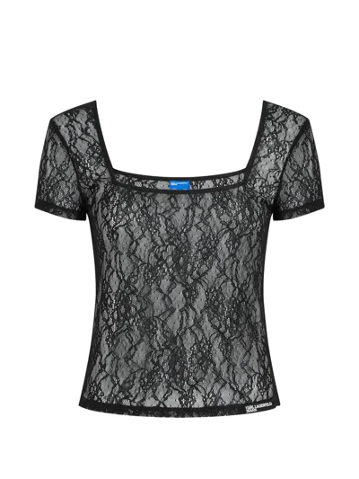 Karl Lagerfeld Jeans Lace Square-neck Blouse In Black