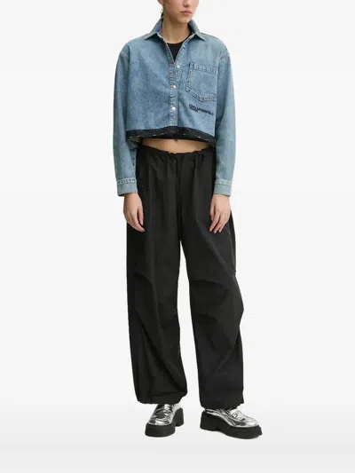 Karl Lagerfeld Jeans Lace-trim Denim Shirt In Blue