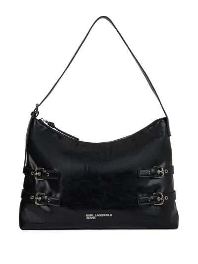 Karl Lagerfeld Jeans Large Buckle Shoulder Bag In Black