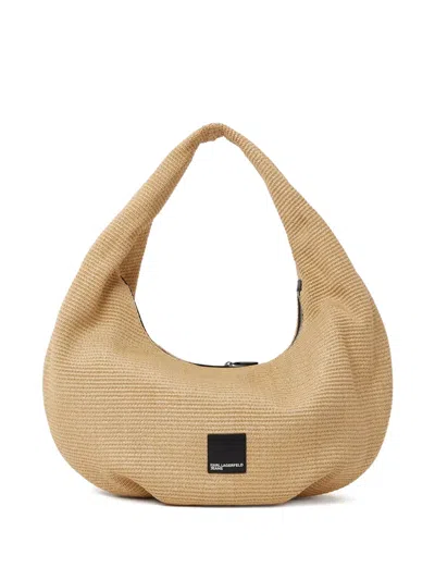 Karl Lagerfeld Jeans Large Logo-patch Shoulder Bag In Nude