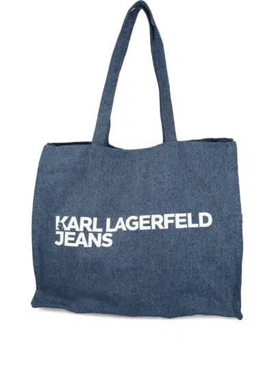 Karl Lagerfeld Jeans Large Logo-print Denim Tote Bag In Blue