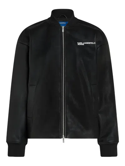 Karl Lagerfeld Jeans Logo-detail Bomber Jacket In Black