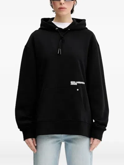 Karl Lagerfeld Jeans Logo-detail Drawstring Hoodie In Black