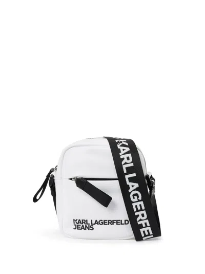 Karl Lagerfeld Jeans Logo-embossed Messenger Bag In White
