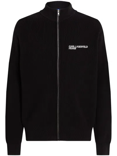 Karl Lagerfeld Jeans Logo-embroidered Cardigan In Black