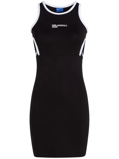Karl Lagerfeld Jeans Logo-embroidered Cut-out Minidress In Black