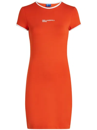 Karl Lagerfeld Jeans Kleid Mit Logo-stickerei In Orange