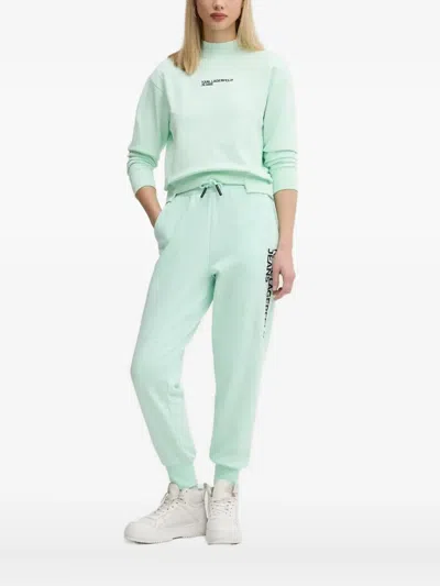 Karl Lagerfeld Jeans Logo-embroidered High-neck Top In Green