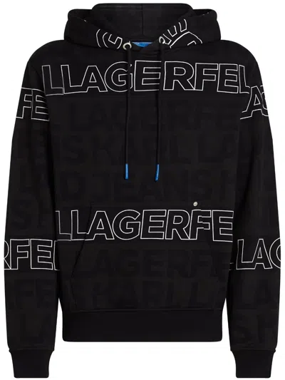 Karl Lagerfeld Jeans Logo-embroidered Hoodie In Black
