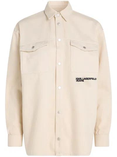 Karl Lagerfeld Jeans Logo-embroidered Organic Cotton Shirt In Neutrals